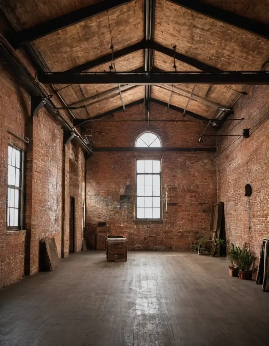 Converted warehouse office with industrial aesthetics and open space